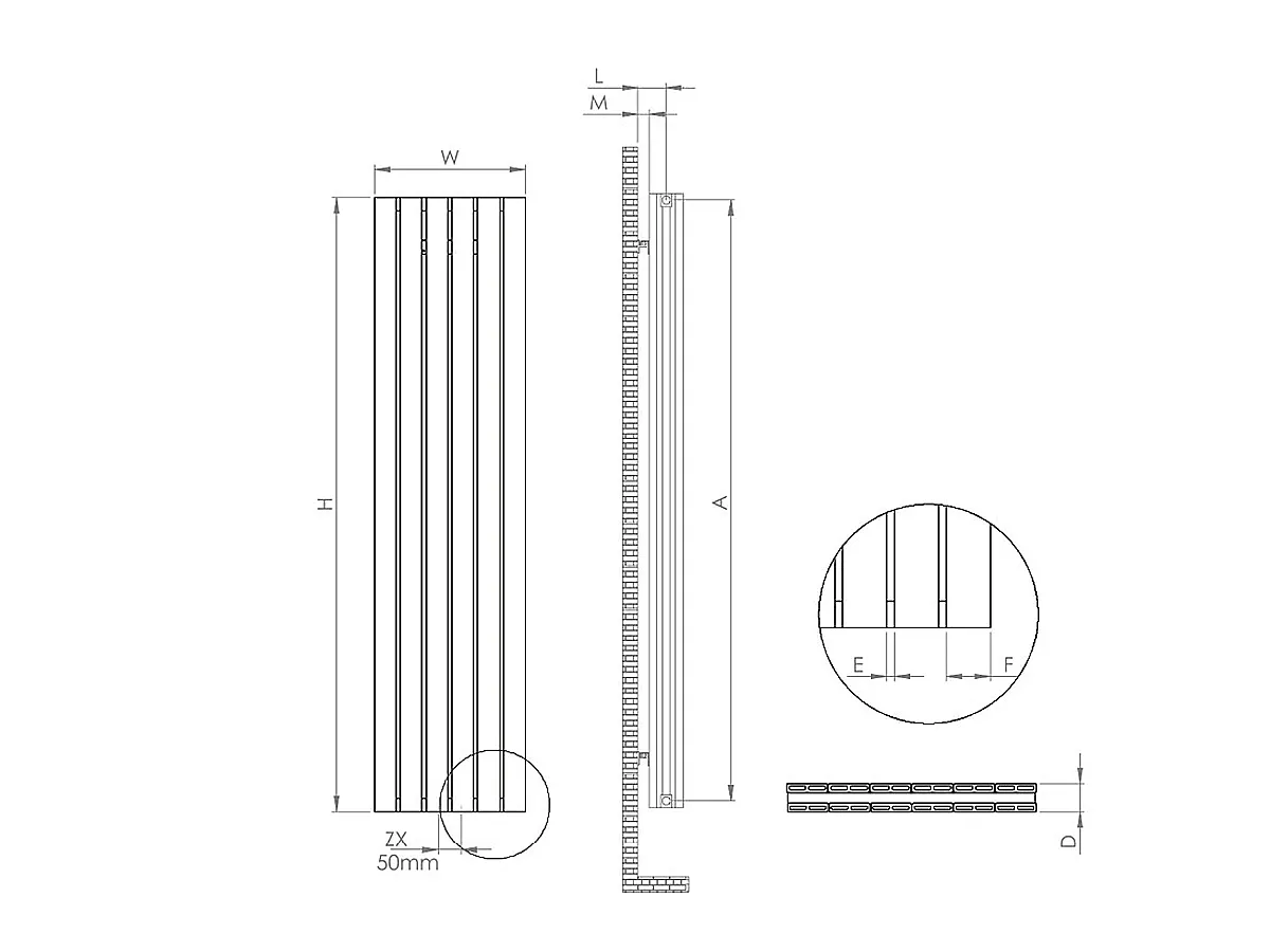 Calorifer decorativ LOJIMAX, colectie BAMBOO DOUBLE alb mat