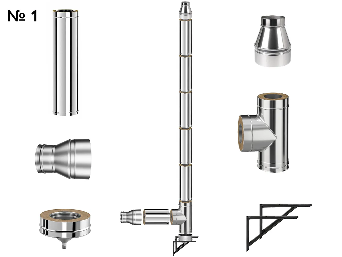 Комплект изолированного дымохода из нержавеющей стали AISI 304, Ø200–280 мм, длина 6 м, для котлов 50–70 кВт (Вариант №1)