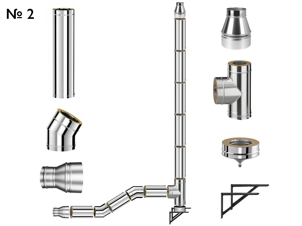 Комплект изолированного дымохода из нержавеющей стали AISI 304, Ø150–230 мм, длина 5 м, для котлов 10–30 кВт (Вариант №2)