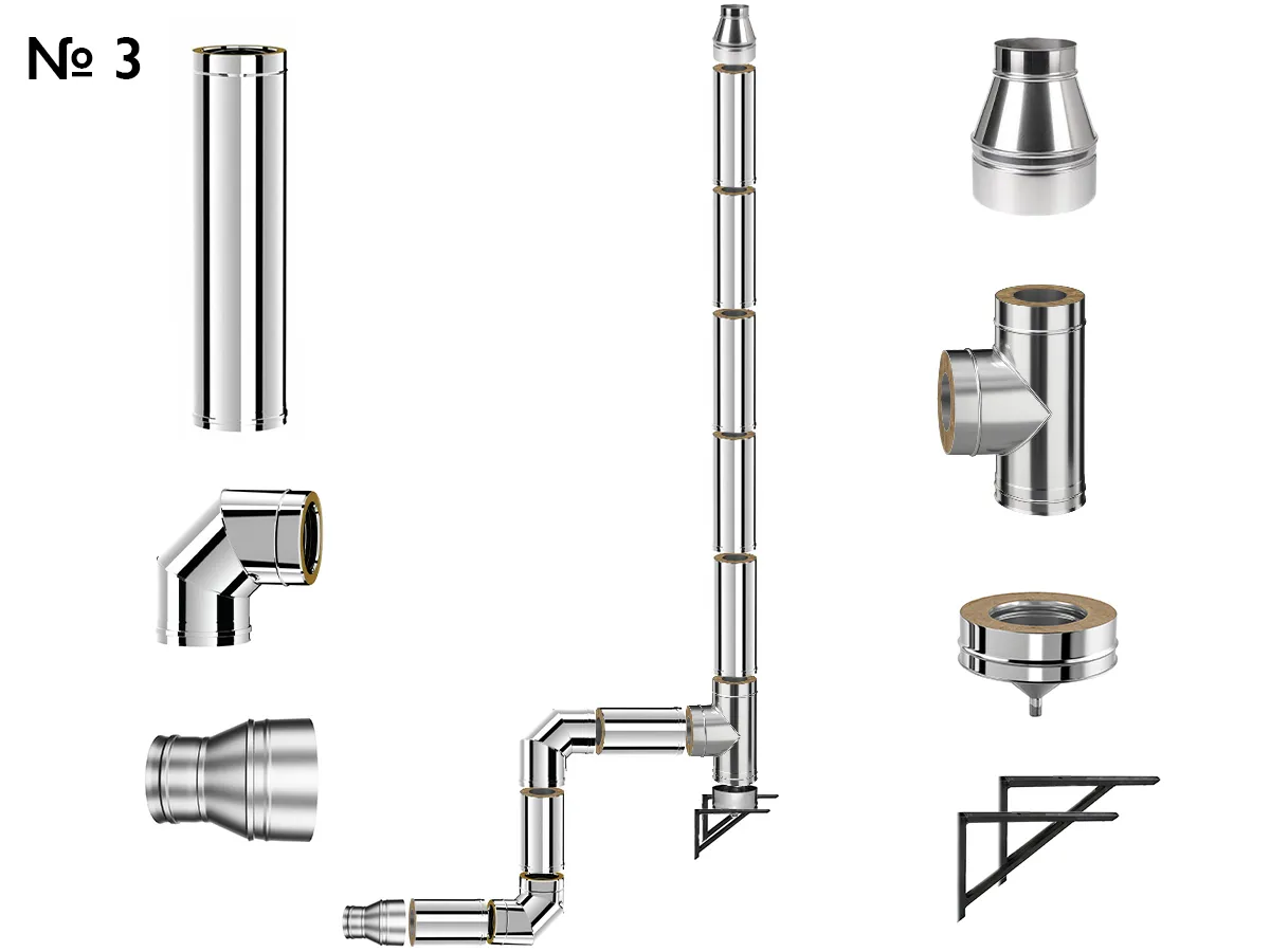 Комплект изолированного дымохода из нержавеющей стали AISI 304, Ø200–280 мм, длина 5 м, для котлов 50–70 кВт (Вариант №3)