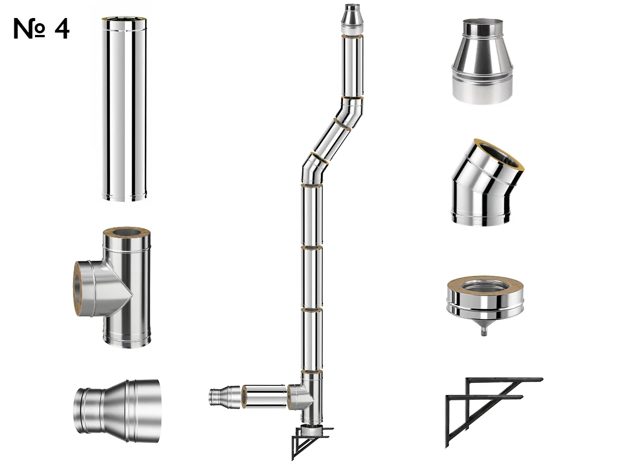Комплект изолированного дымохода из нержавеющей стали AISI 304, Ø150–230 мм, длина 6 м, для котлов 10–30 кВт (Вариант №4)