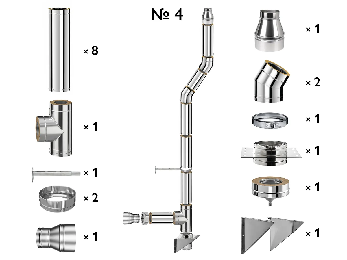 Комплект изолированного дымохода из нержавеющей стали AISI 304, Ø180–250 мм, длина 6 м, для котлов 30–50 кВт (Вариант №4)
