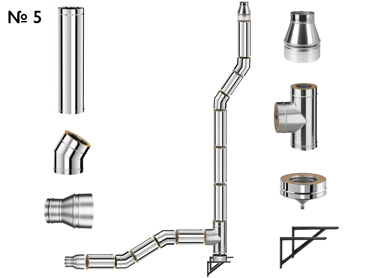 Комплект изолированного дымохода из нержавеющей стали AISI 304, Ø180–250 мм, длина 5 м, для котлов 30–50 кВт (Вариант №5)