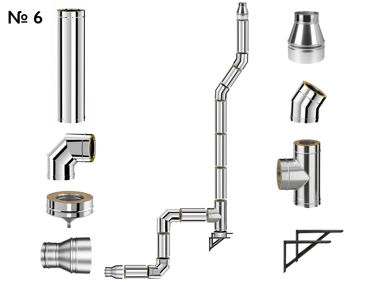Комплект изолированного дымохода из нержавеющей стали AISI 304, Ø200–280 мм, длина 5 м, для котлов 50–70 кВт (Вариант №6)