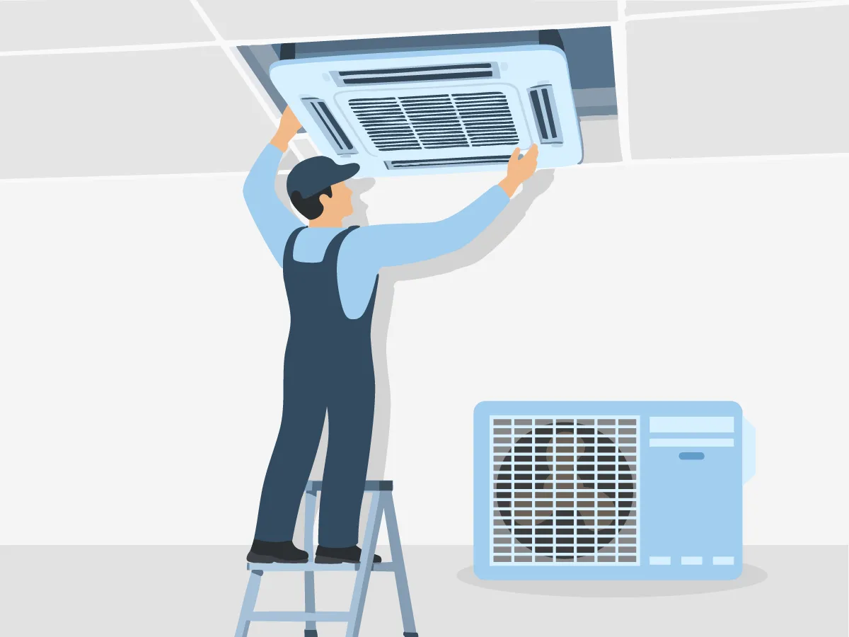 Стандартная установка кассетных кондиционеров мощностью 60000 BTU (16,0 - 19,0 кВт)