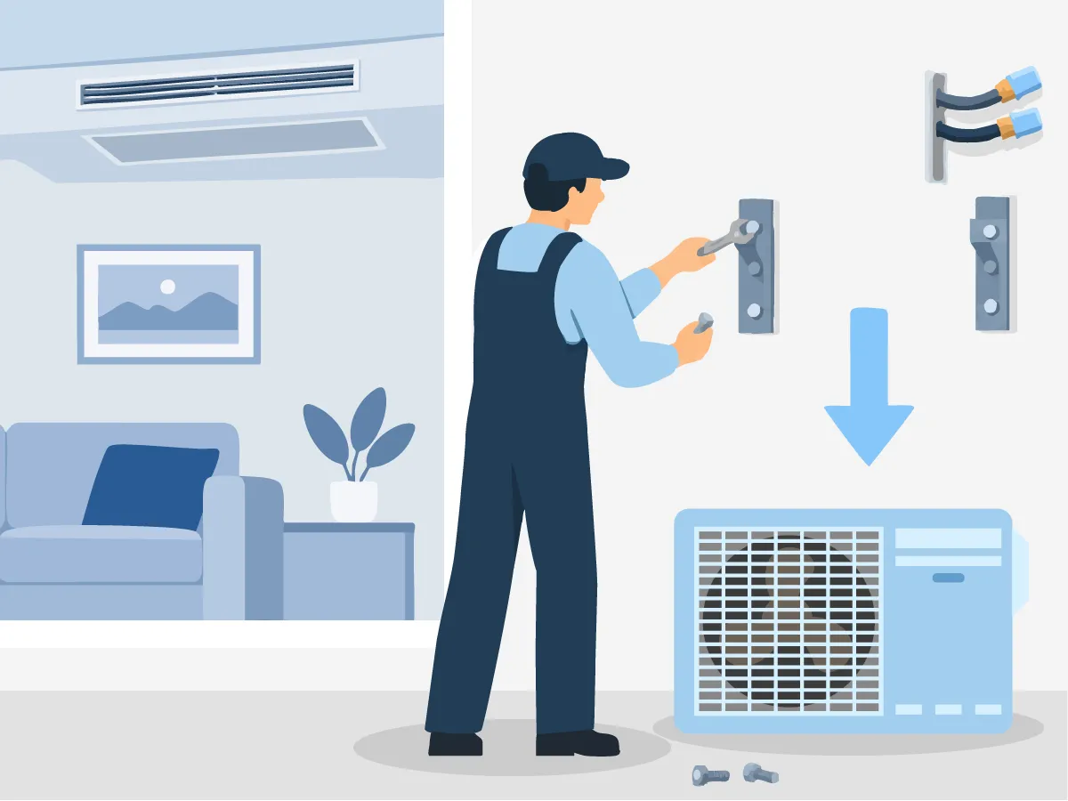 Демонтаж внешнего блока кондиционера узкоканального типа 9000 BTU