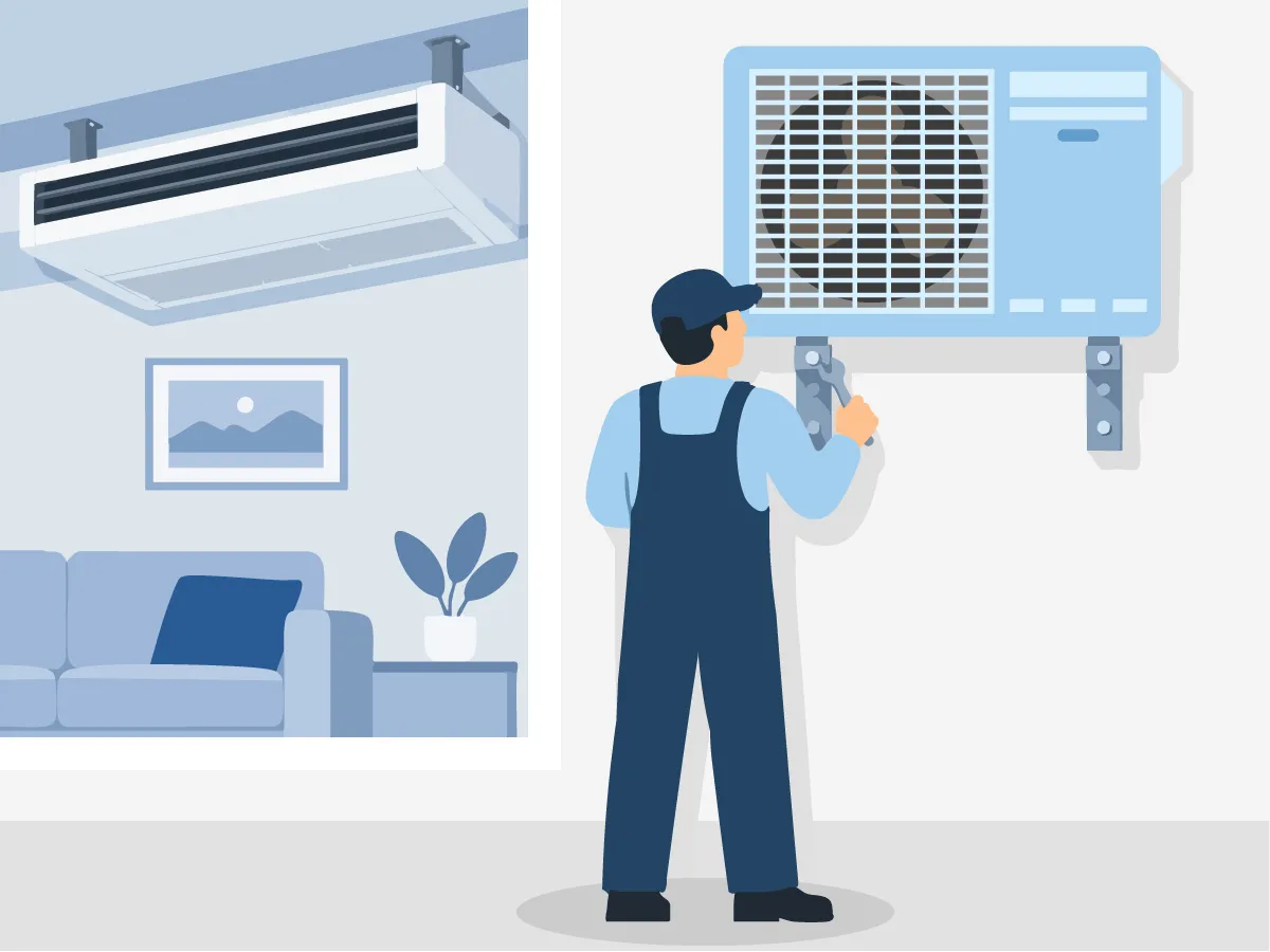 Instalarea unitatii exterioare de tip podea, tavan 18000 BTU