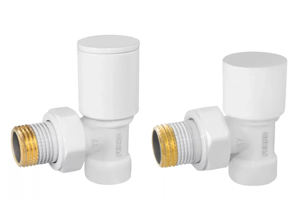 Кран радиаторный угловой Ferro set 1/2' подача+обратка белый