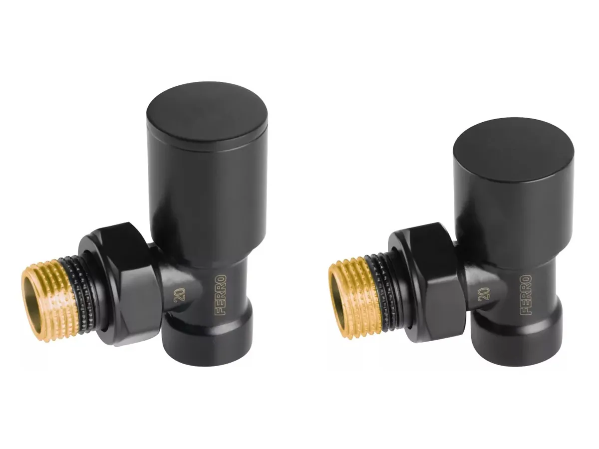 Кран радиаторный угловой Ferro set 1/2' подача+обратка черный