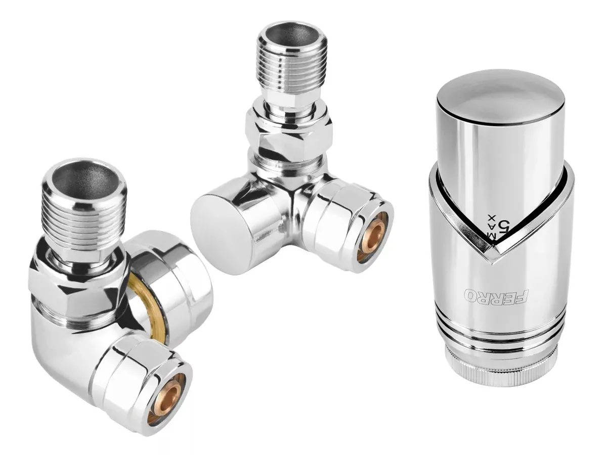 Кран радиаторный осевой Ferro 16*2 хром + термоголовка