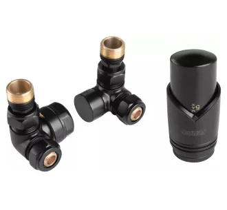 Кран радиаторный осевой Ferro 16*2 Black + термоголовка