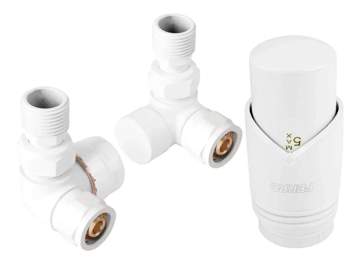 Кран радиаторный осевой Ferro 16*2 White + термоголовка