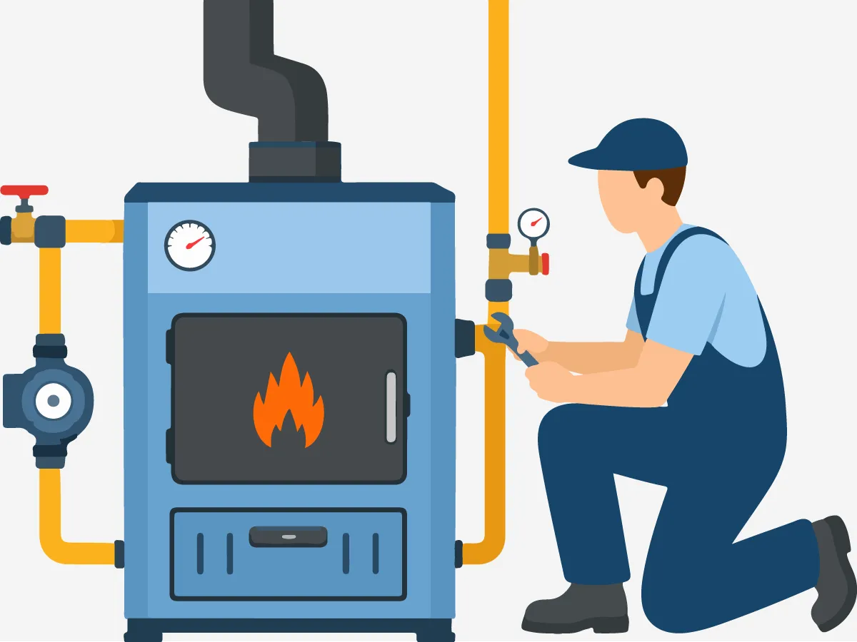 Instalarea standard cazanului pe combustibil solid de 21-25 kW cu încărcare manuală (fără buncăr)