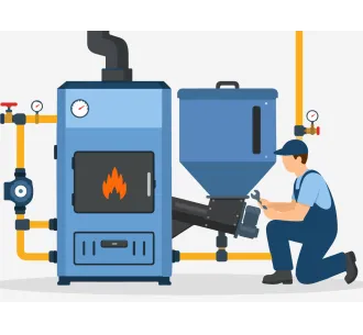 Instalarea standard cazanului pe combustibil solid de 11-15 kW cu încărcare automata (cu buncăr)