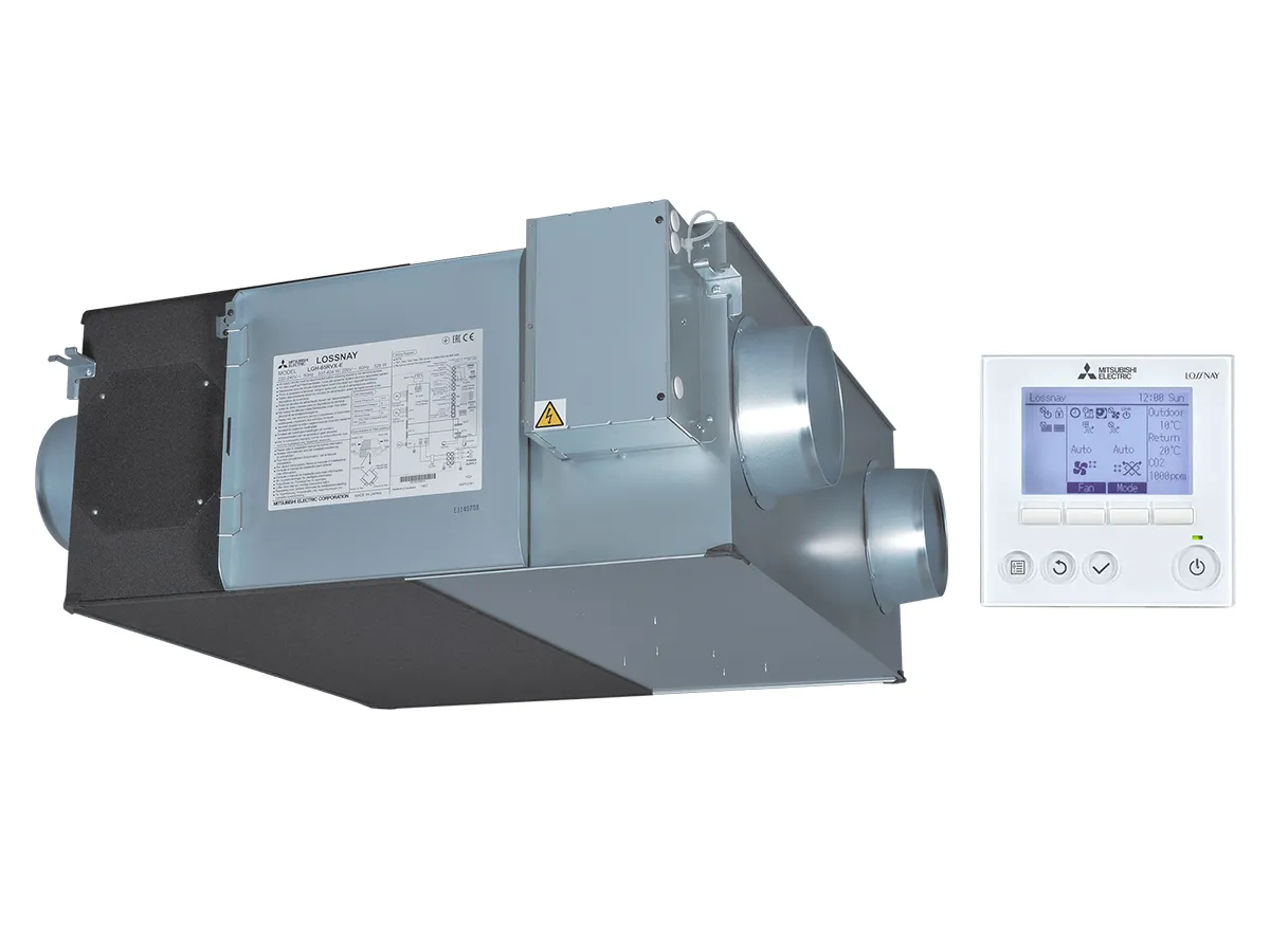 Recuperator de aer cu sistem de ventilație de alimentare și evacuare de tip Mitsubishi Electric LGH-50RVX3-E (debit de aer 500 m³/h)