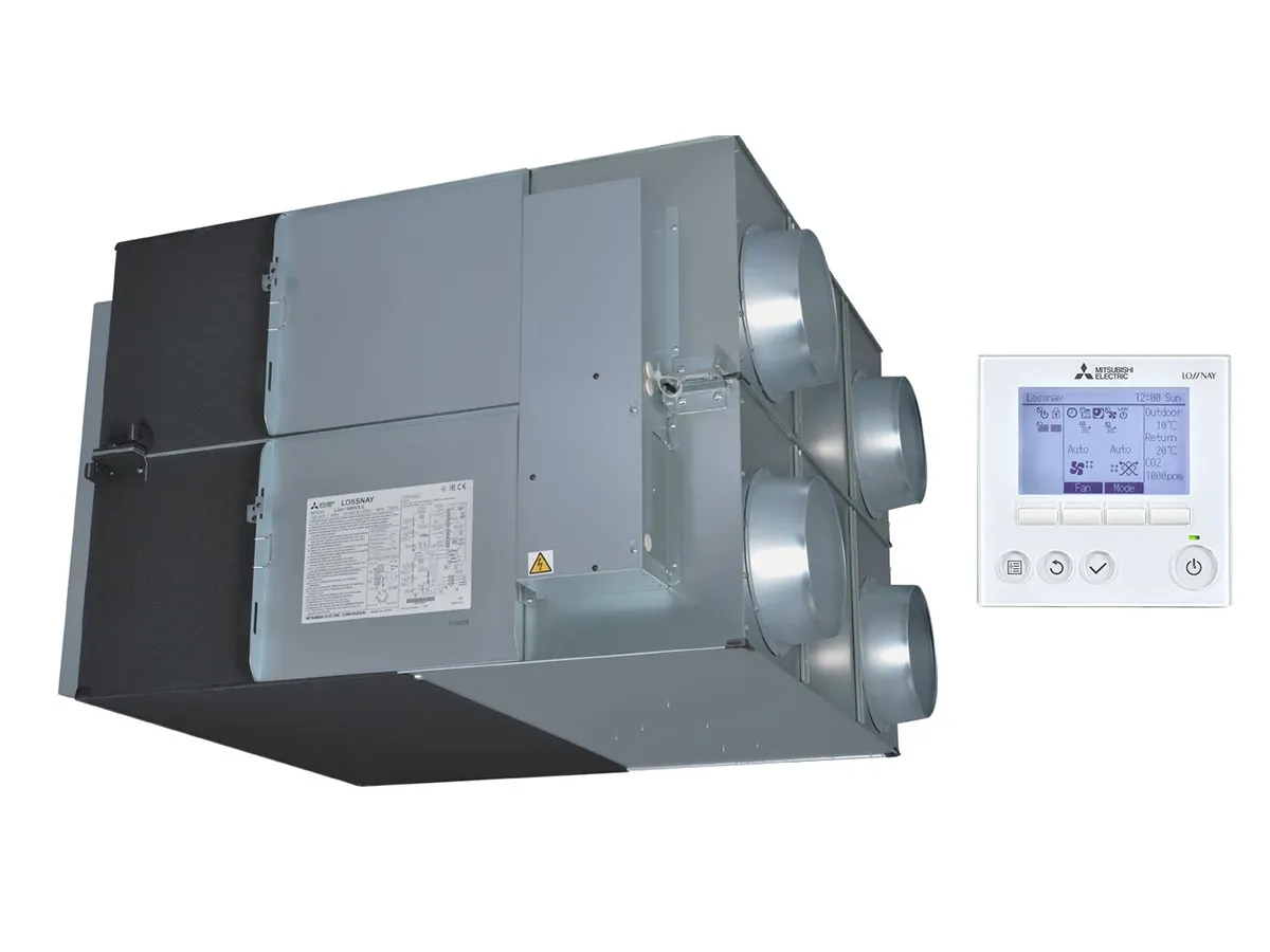 Recuperator de aer cu sistem de ventilație de alimentare și evacuare de tip Mitsubishi Electric LGH-150RVX3-E (debit de aer 1500 m³/h)